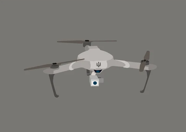 Ilustración Del Moderno Dron Quadcopter Militar Con Cámara Video Tridente — Vector de stock