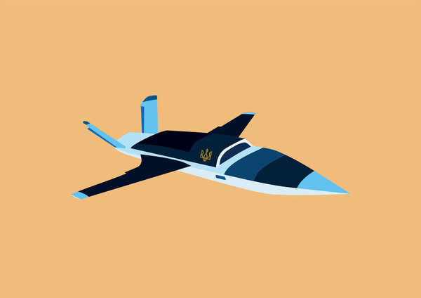 illustration of unmanned aerial vehicle with ukrainian trident symbol on orange background
