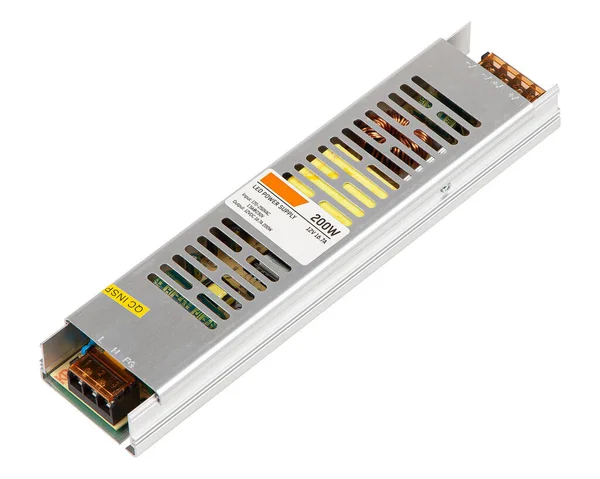 LED Driftdon strömförsörjning i metallhölje isolerad på vitt — Stockfoto