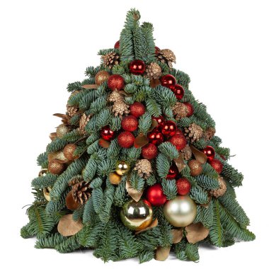 Kırmızı ve altın topları olan Noel süsleme ağacı.