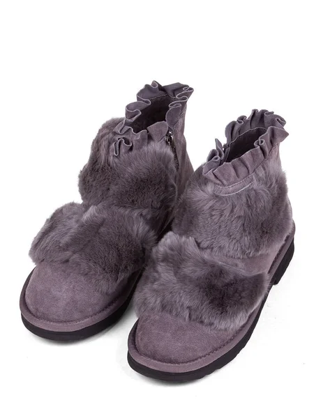 Purple Winter Woman Boots Fur White Background — Stockfoto