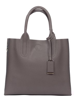 Grey leather woman's handbag with strap isolated on white background.