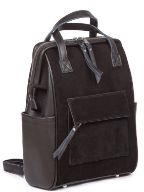 Medium size leather woman's balck backpack isolated on white background.