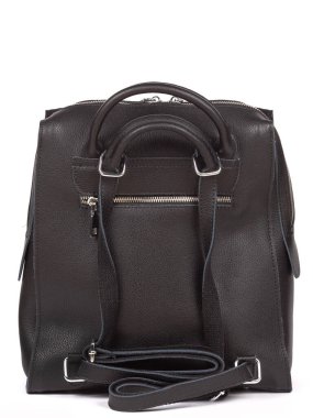 Medium size leather woman's balck backpack isolated on white background.