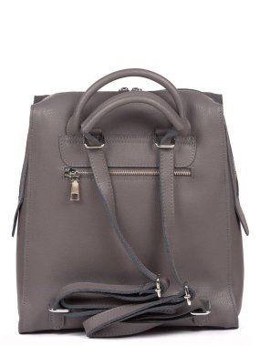 Grey woman's leather fashion backpack on white background.