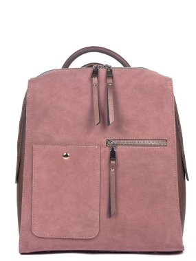 Pink woman's leather fashion backpack on white background.