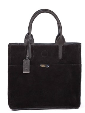 Black large with strap leather woman's handbag isolated on white background.