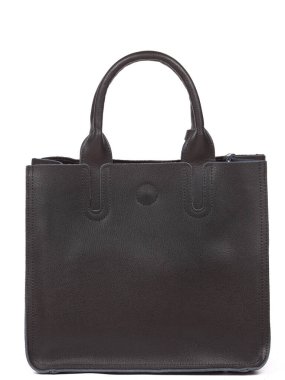 Black large with strap leather woman's handbag isolated on white background.