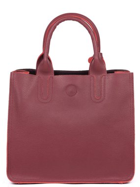 Big red leather woman's handbag isolated on white background.