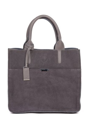 Grey leather woman's handbag with strap isolated on white background.