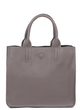 Grey leather woman's handbag with strap isolated on white background.