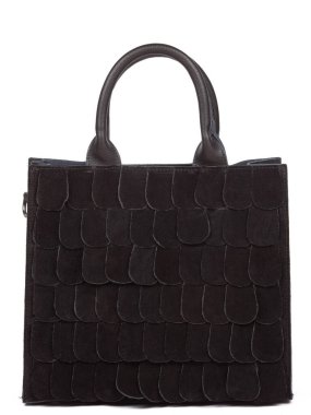 Black large with strap leather woman's handbag isolated on white background.