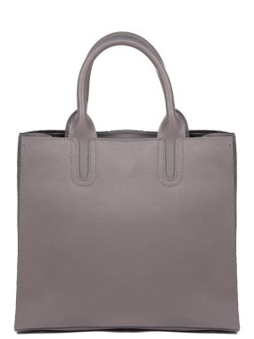 Grey leather woman's handbag with strap isolated on white background.