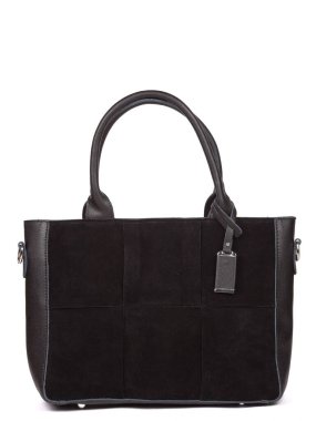 Black large with strap leather woman's handbag isolated on white background.