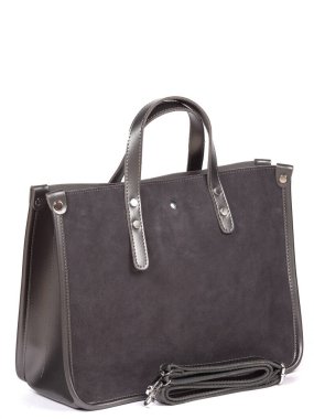 Small grey leather woman's handbag isolated on white background.