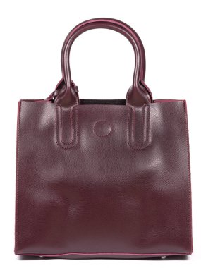 Big red leather woman's handbag isolated on white background.