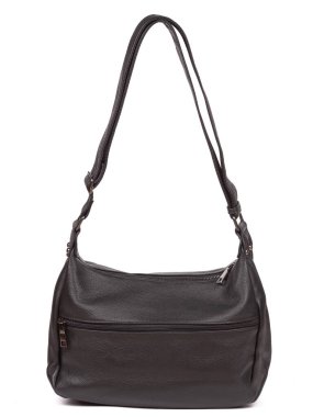 Small black leather woman's fashion handbag with strap isolated on white background.