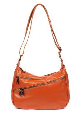 Brown leather woman's handbag isolated on white background.