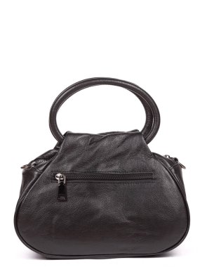 Small black leather woman's fashion handbag with strap isolated on white background.