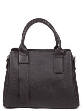 Black large with strap leather woman's handbag isolated on white background.