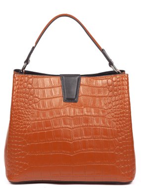 Brown leather woman's handbag isolated on white background.