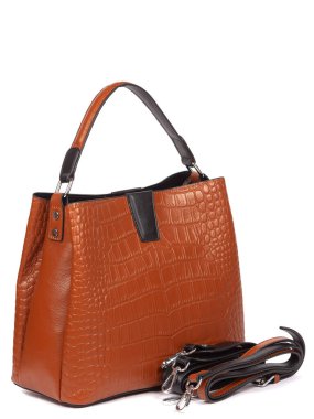 Brown leather woman's handbag isolated on white background.