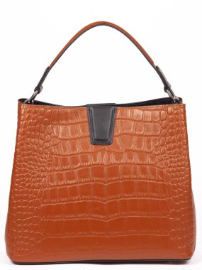 Brown leather woman's handbag isolated on white background.