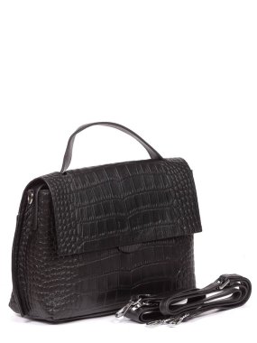 Small black leather woman's fashion handbag with strap isolated on white background.