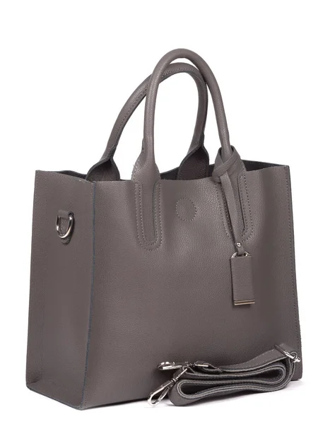 Grey Leather Woman Handbag Strap Isolated White Background — Stockfoto