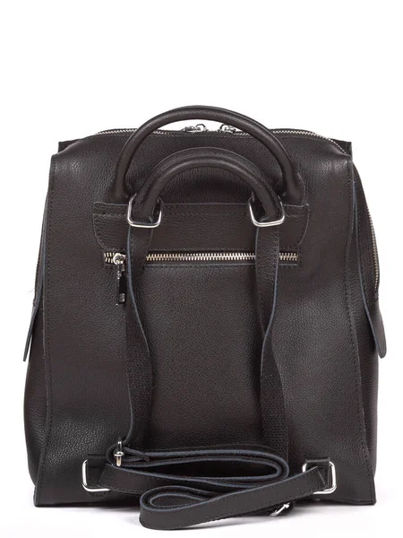 Medium Size Leather Woman Balck Backpack Isolated White Background — 图库照片