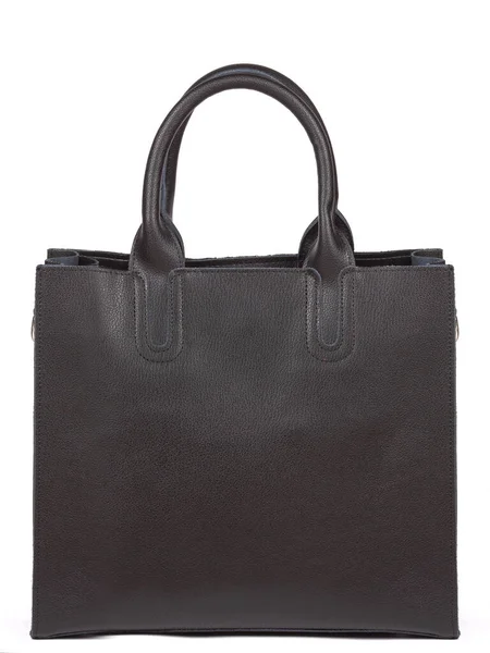 Black Large Strap Leather Woman Handbag Isolated White Background — Zdjęcie stockowe