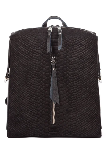 Medium Size Leather Woman Balck Backpack Isolated White Background — Stockfoto