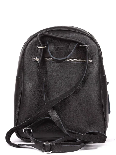 Medium Size Leather Woman Balck Backpack Isolated White Background — 스톡 사진