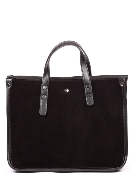 Black Large Strap Leather Woman Handbag Isolated White Background — Zdjęcie stockowe
