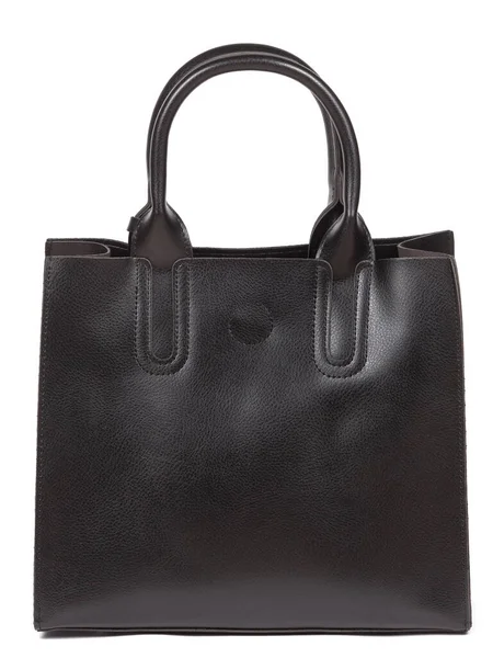 Black Large Strap Leather Woman Handbag Isolated White Background — 图库照片