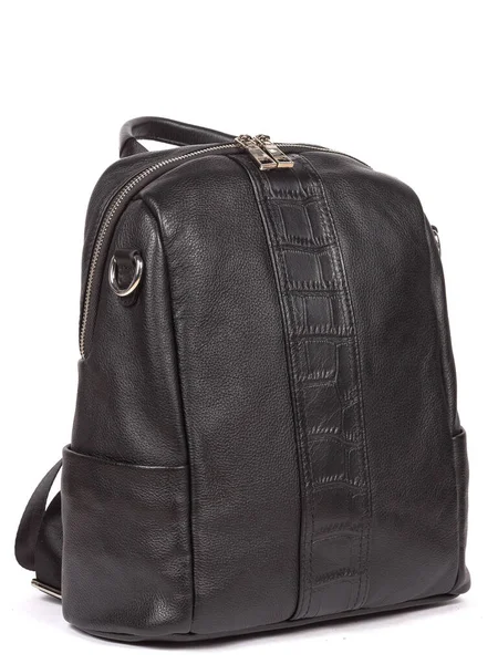 Medium Size Leather Woman Balck Backpack Isolated White Background — 스톡 사진