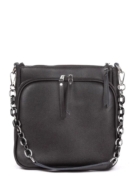 Small Black Leather Woman Fashion Handbag Strap Isolated White Background — Stock fotografie
