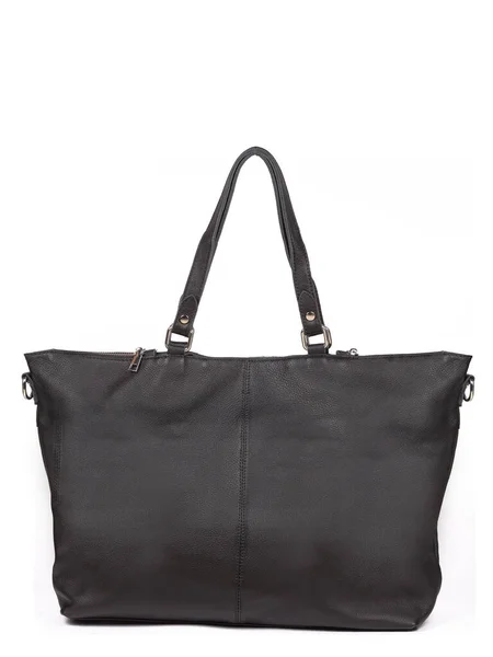 Black Large Strap Leather Woman Handbag Isolated White Background — Photo