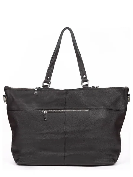 Black Large Strap Leather Woman Handbag Isolated White Background — Stok fotoğraf