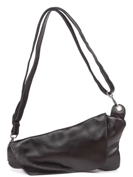 Small Black Leather Woman Fashion Handbag Strap Isolated White Background — Stockfoto