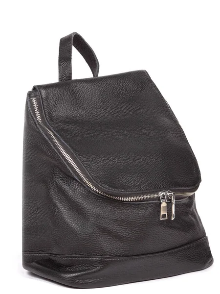 Medium Size Leather Woman Balck Backpack Isolated White Background — 스톡 사진