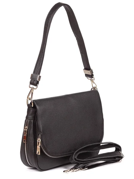 Small Black Leather Woman Fashion Handbag Strap Isolated White Background — Stockfoto