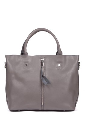 Grey leather woman's handbag with strap isolated on white background.
