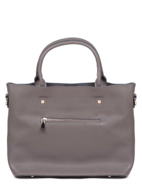 Grey leather woman's handbag with strap isolated on white background.