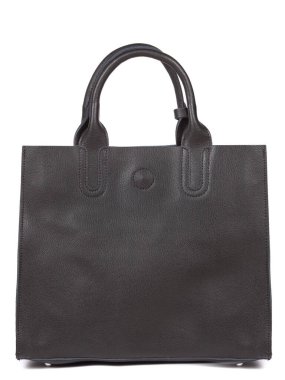 Black large with strap leather woman's handbag isolated on white background.