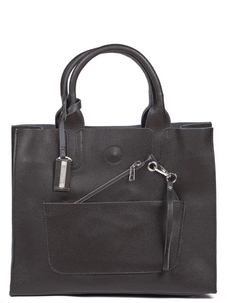 Black Large Strap Leather Woman Handbag Isolated White Background — Stockfoto