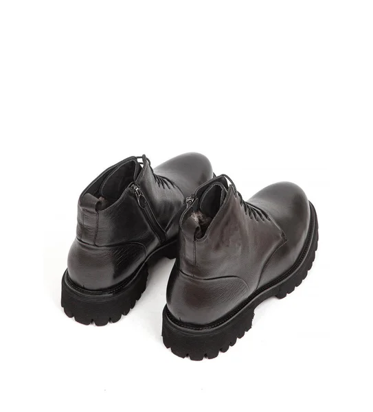 Hommes Bottes Cuir Hiver Noir Avec Fourrure Intérieur Isolé Sur — Photo