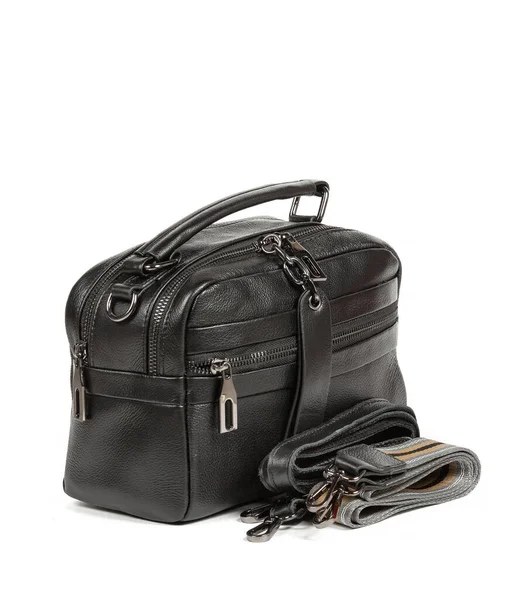 Mode Classique Petit Sac Cuir Noir Pour Femme Sur Fond — Photo