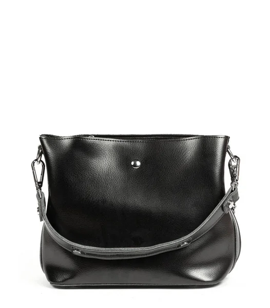 Klassische Damentasche Aus Schwarzem Leder Auf Weißem Hintergrund — Stockfoto