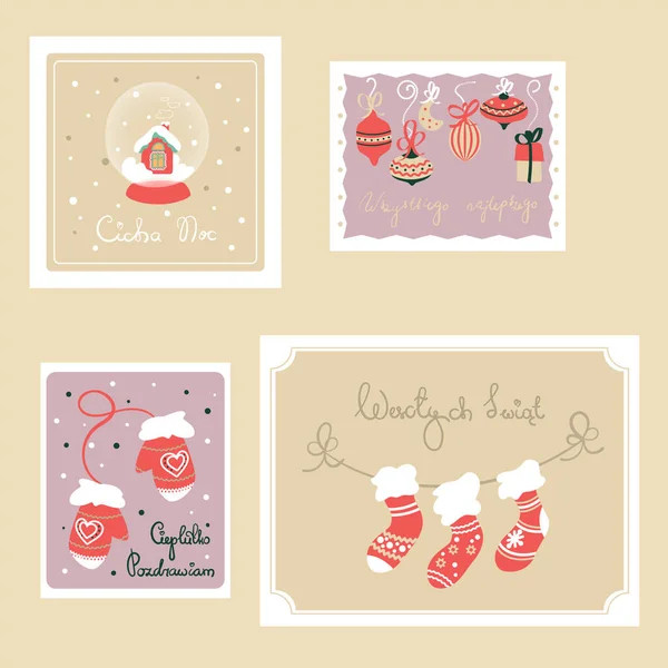 Four Polish Christmas Cards with Holiday Wishes — Stock Vector